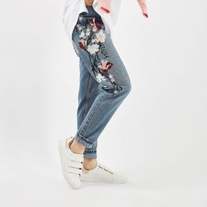 Topshop Moto Floral Embroidered Mom Jeans